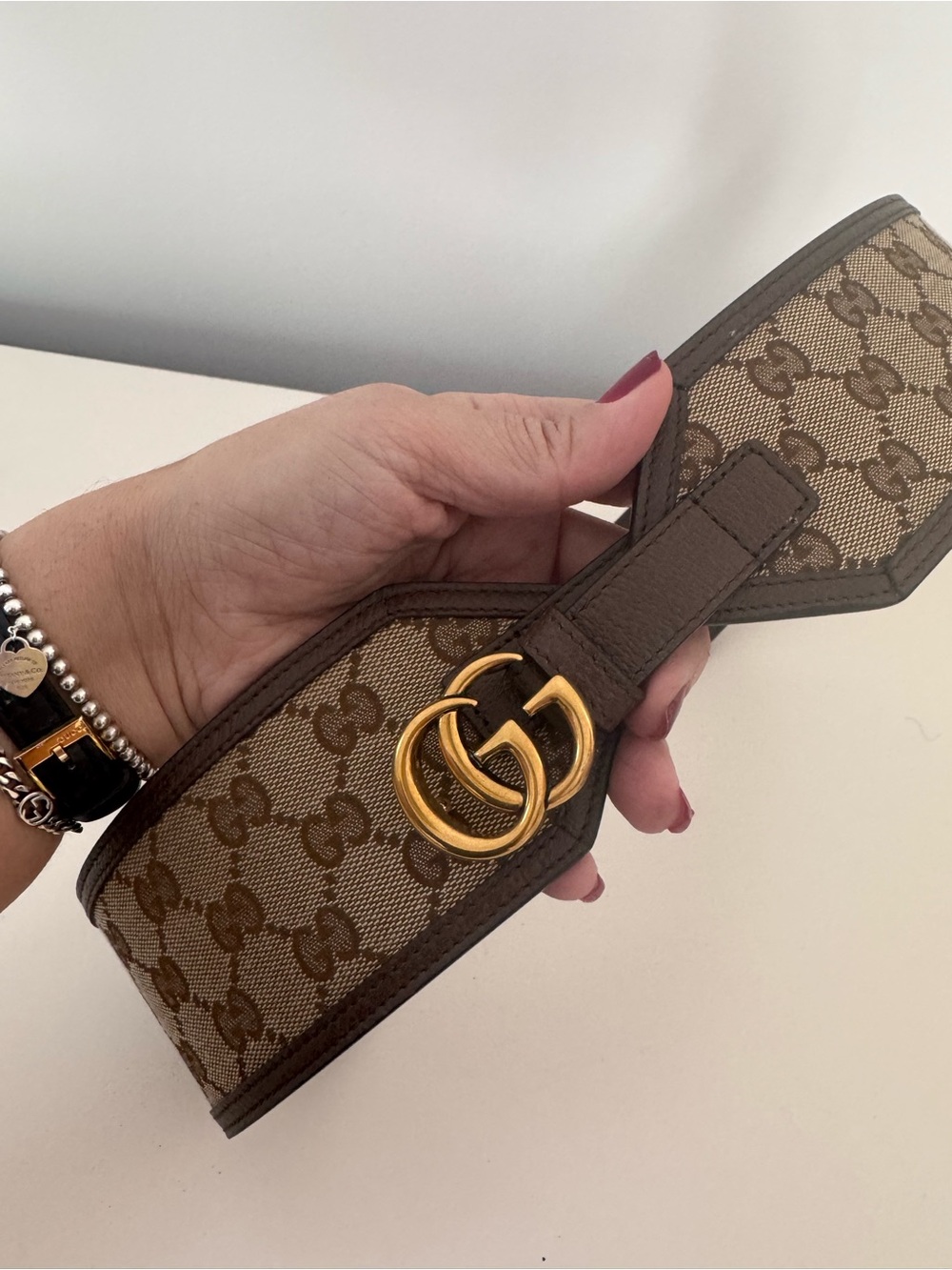 Gucci Beige and Brown GG Canvas Belt with Gold Double G Buckle - Picture 6 of 12